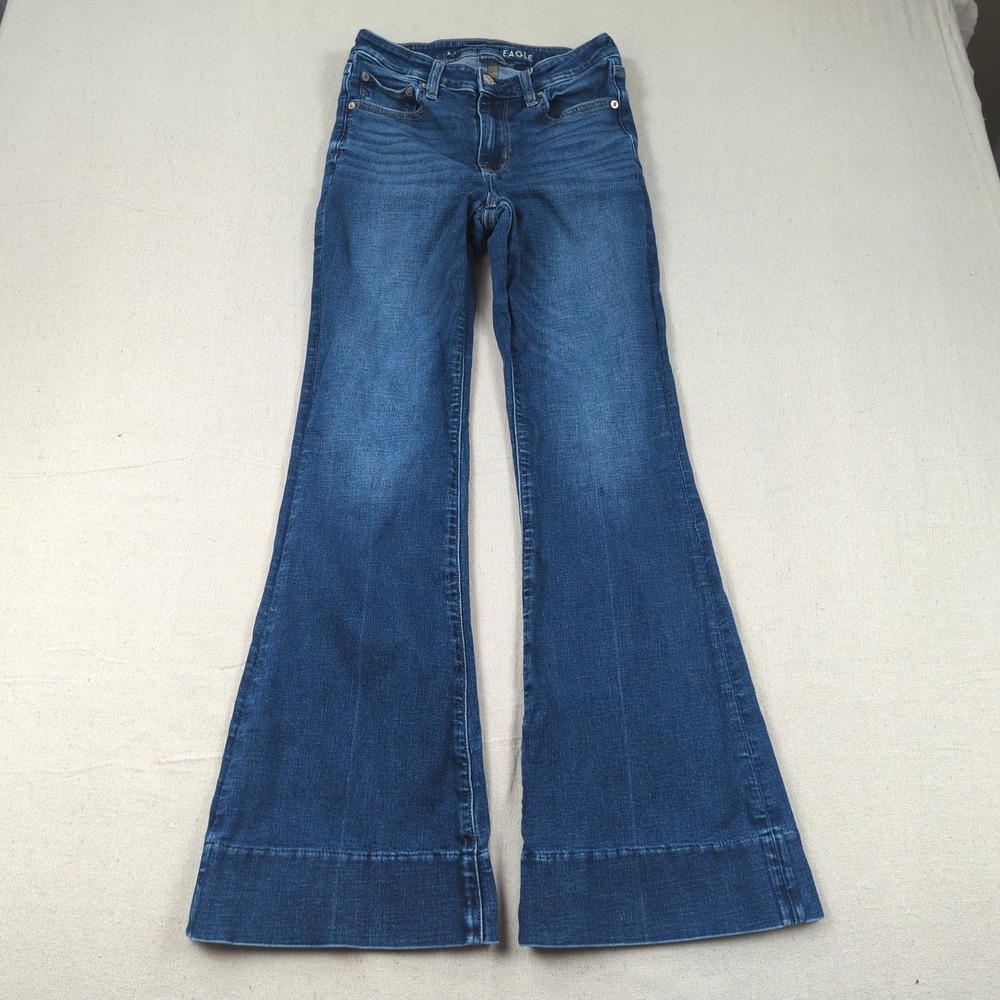 American Eagle Jeans Women 2 Blue High Rise Flare Stretch Boho Hippie